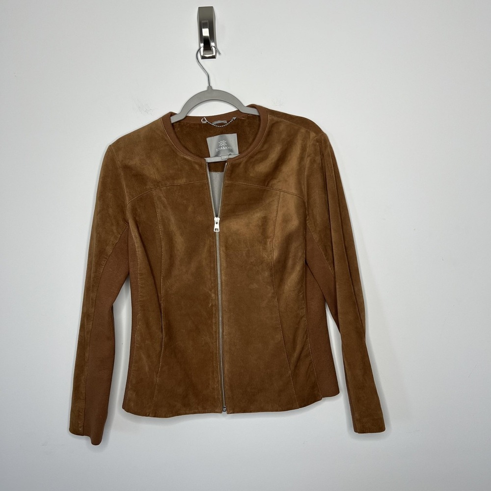 Soia & Kyo Jacket Womens Large Brown Genuine Suede Leather Fitted Zip Pockets